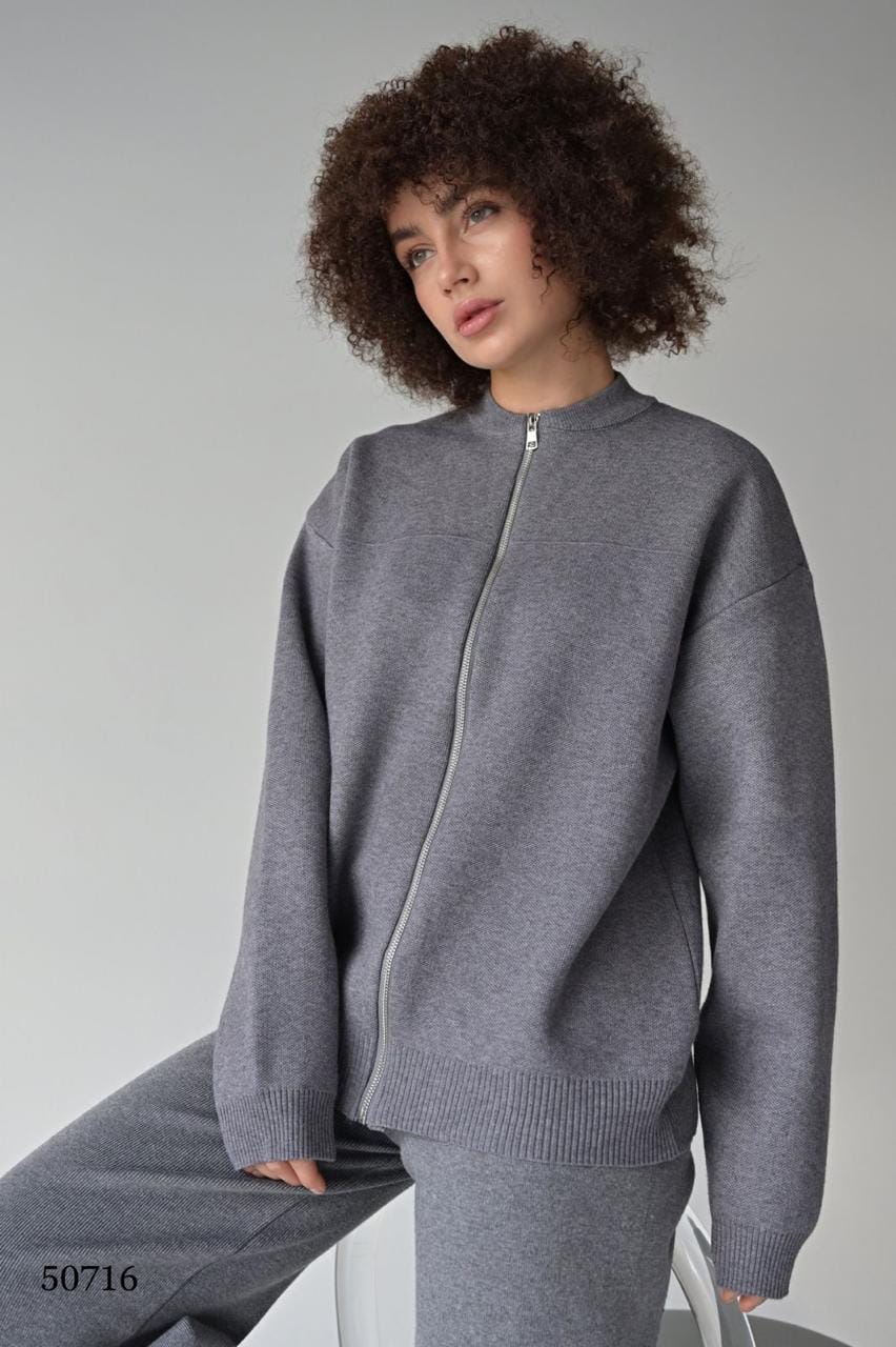 Кардиган женский — свободного кроя, на молнии, серый MISS DIVA
