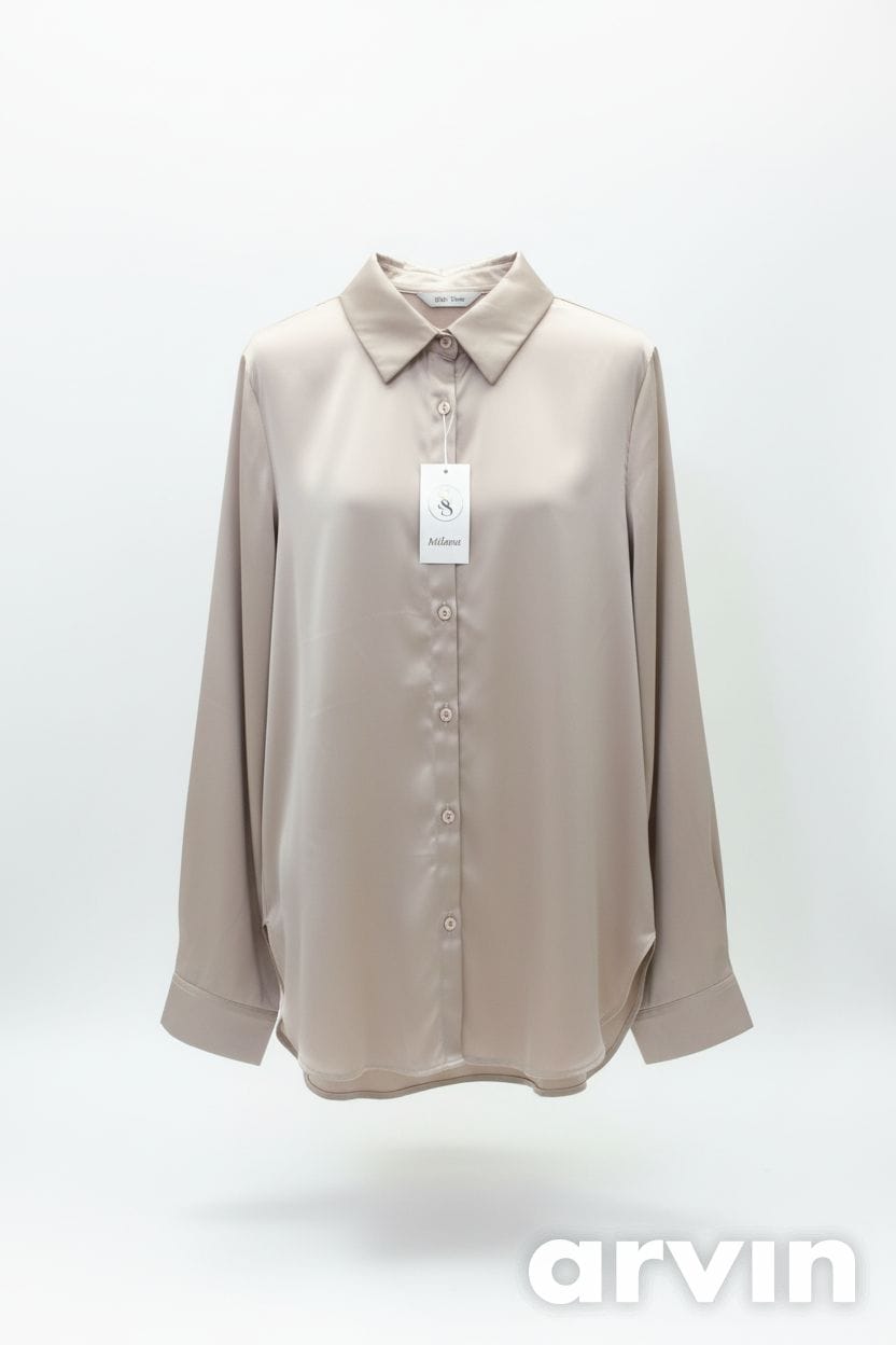 Бежевая атласная рубашка