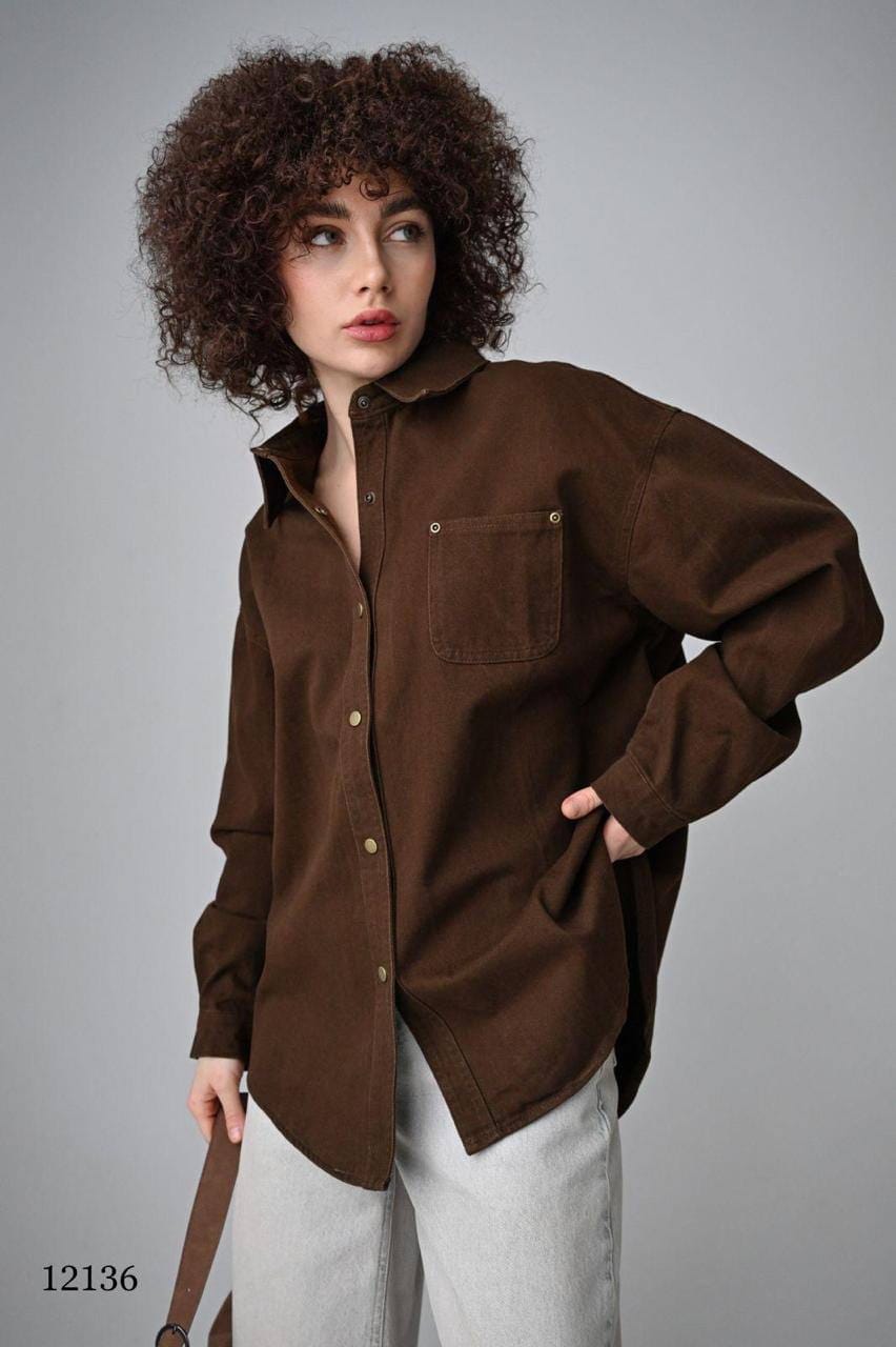 Свободная рубашка из плотной джинсовой ткани оверсайз с золотистыми пуговицами-кнопками MISS DIVA