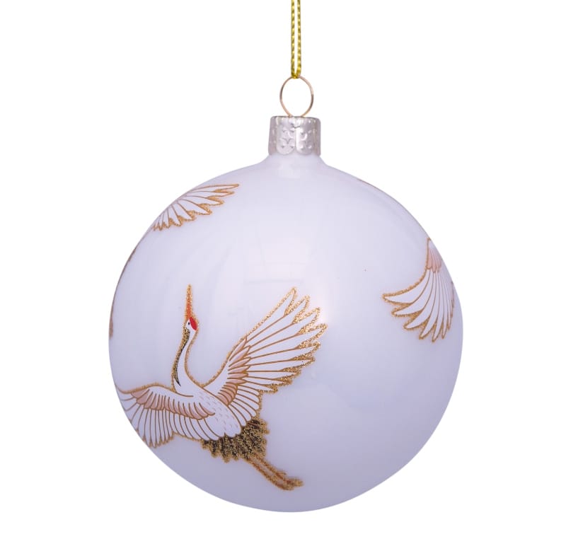 Новогоднее украшение Vondels White opal w/crane birds allover Арт.5211290080213