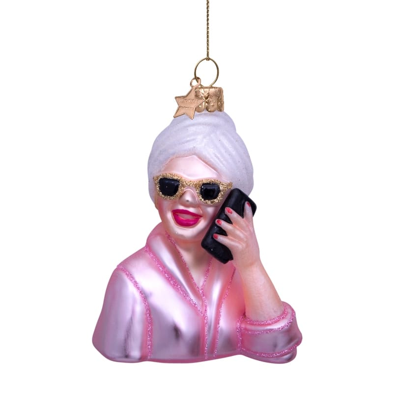 Новогоднее украшение Vondels Pink relaxing selfcare girl w/phone Арт.2240319090011