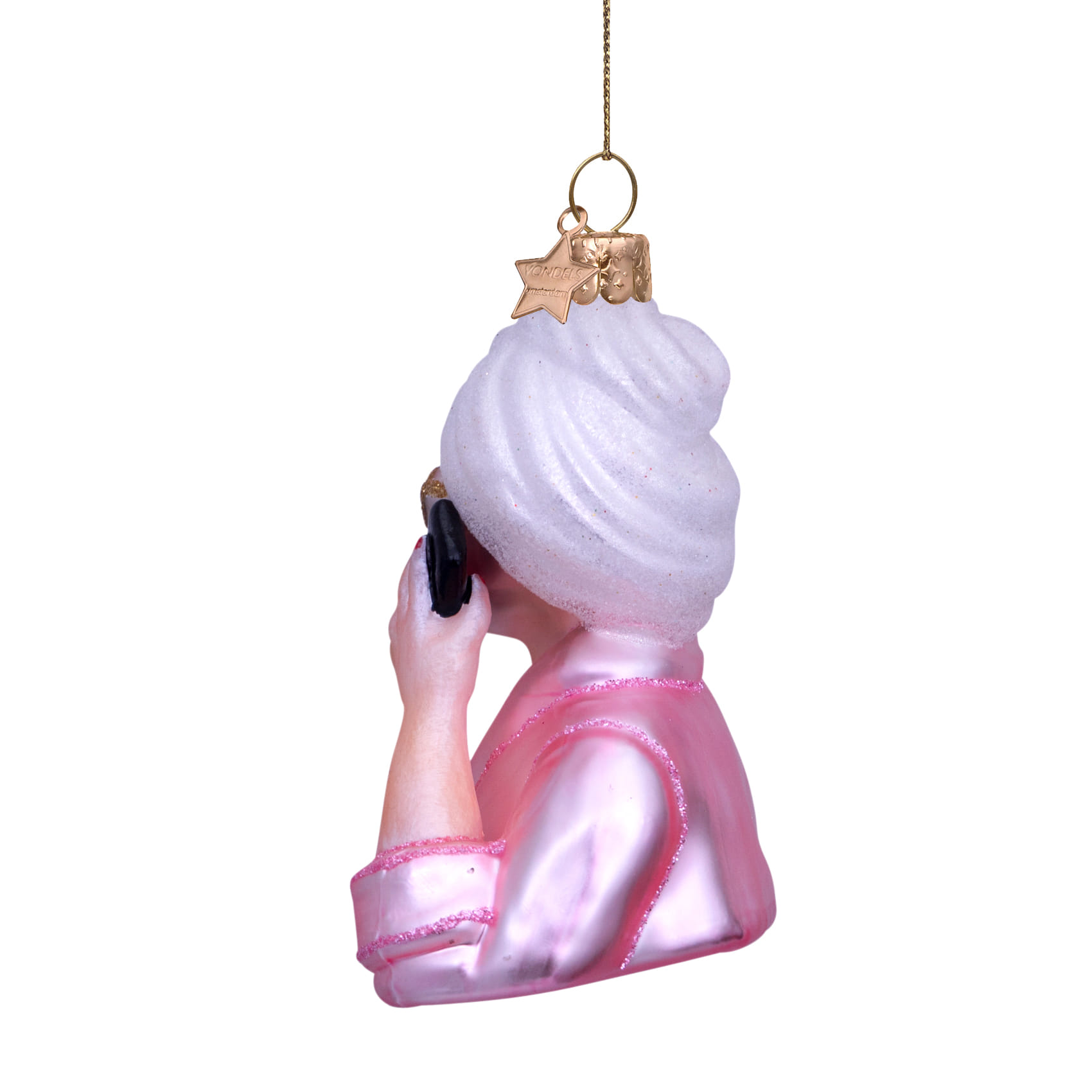 Новогоднее украшение Vondels Pink relaxing selfcare girl w/phone Арт.2240319090011