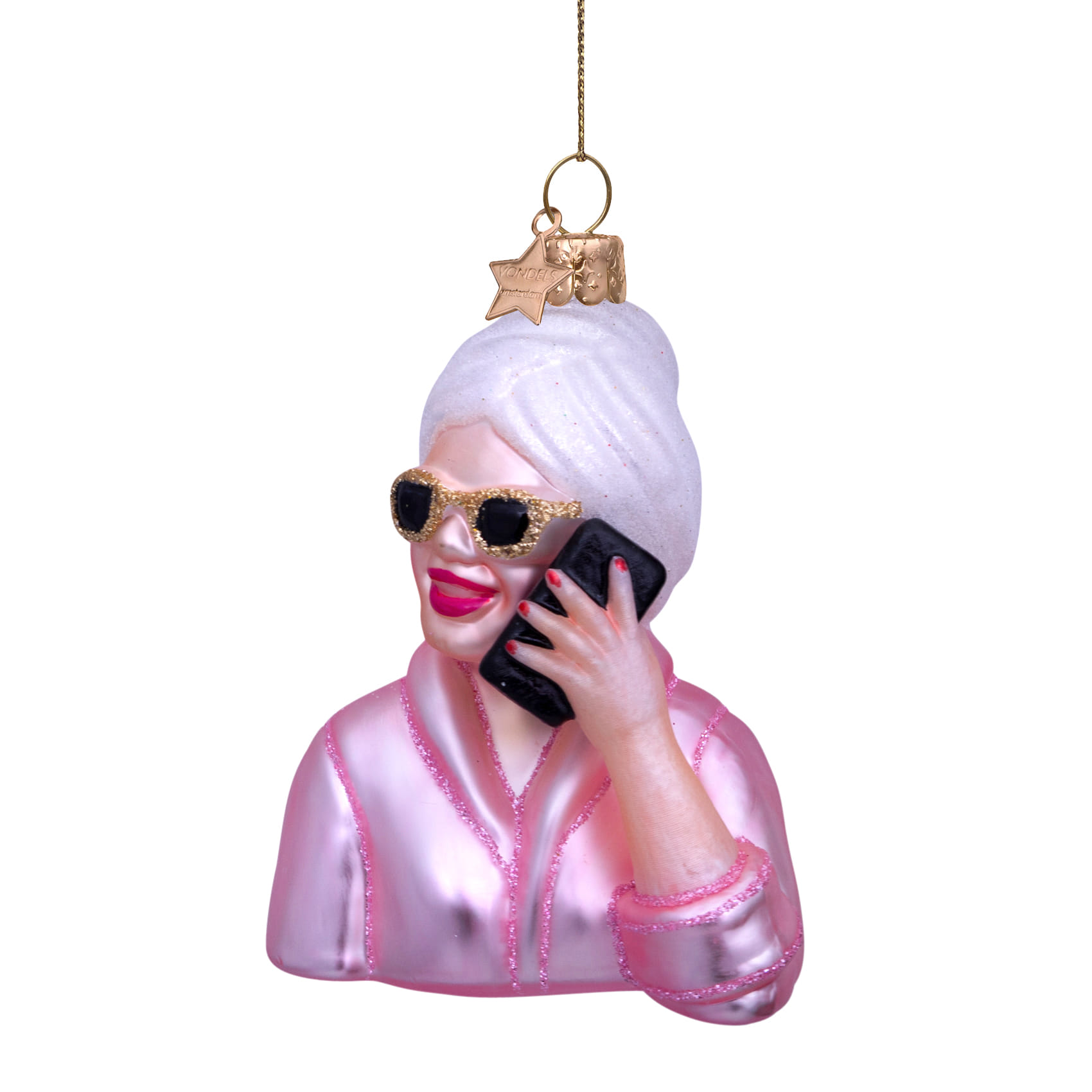 Новогоднее украшение Vondels Pink relaxing selfcare girl w/phone Арт.2240319090011