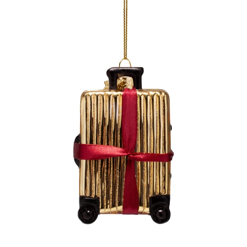 Новогоднее украшение Vondels Shiny gold ribbed suitcase Арт.1250101100034
