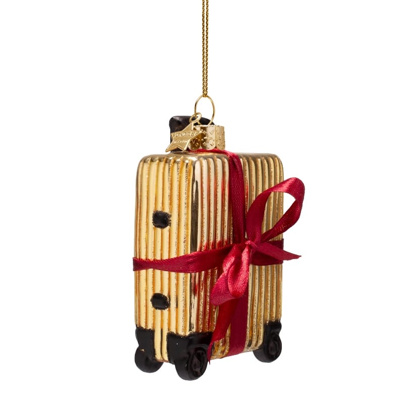 Новогоднее украшение Vondels Shiny gold ribbed suitcase Арт.1250101100034