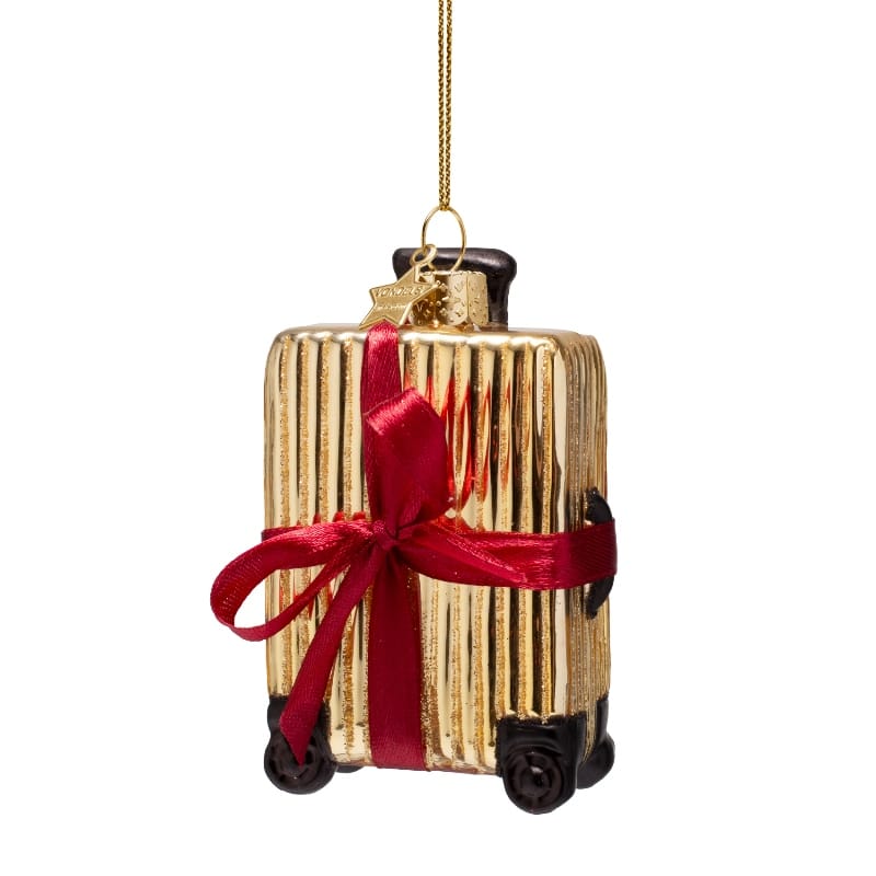 Новогоднее украшение Vondels Shiny gold ribbed suitcase Арт.1250101100034