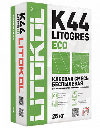 Клей для плитки беспылевой Litokol Litogres К44 ECO серый C1 (до 60*60см) 25 кг