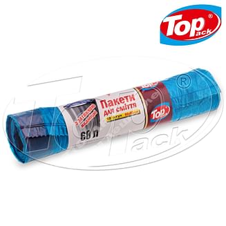 Пакет для мусора 60*80/60л 10шт (голубой с затяжкой) Top pack
