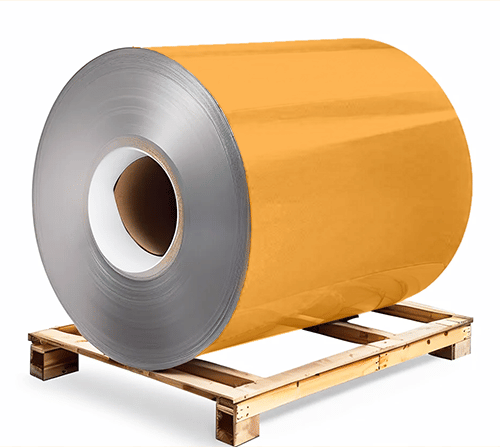 Сталь оцинкованная окрашенная 1,2х1250х3000 мм RAL 1028 желтая дыня Грунт обр.стороны / защ.пленка Steel Reels Painting ST1,2-RAL1028
