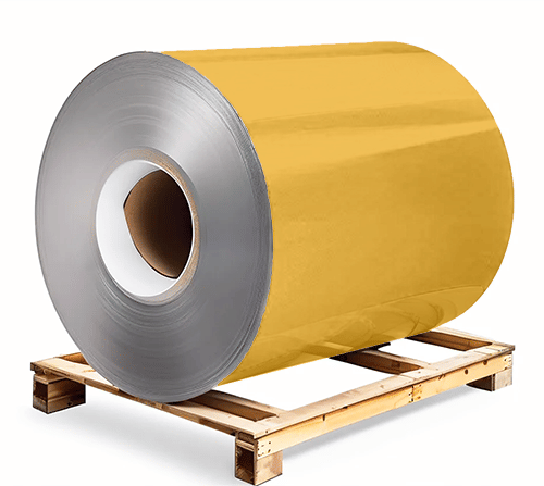 Сталь оцинкованная окрашенная 1,5х1250х3000 мм RAL 1037 желтый Грунт обр.стороны / защ.пленка Steel Reels Painting ST1,5-RAL1037