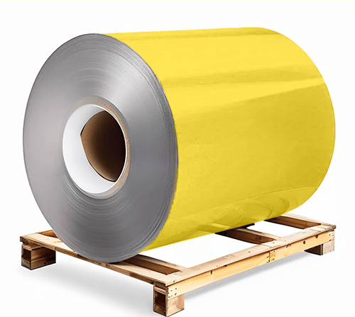 Сталь оцинкованная окрашенная 1,5х1250х3000 мм RAL 1018 светло-желтый Грунт обр.стороны / защ.пленка Steel Reels Painting ST1,5-RAL1018