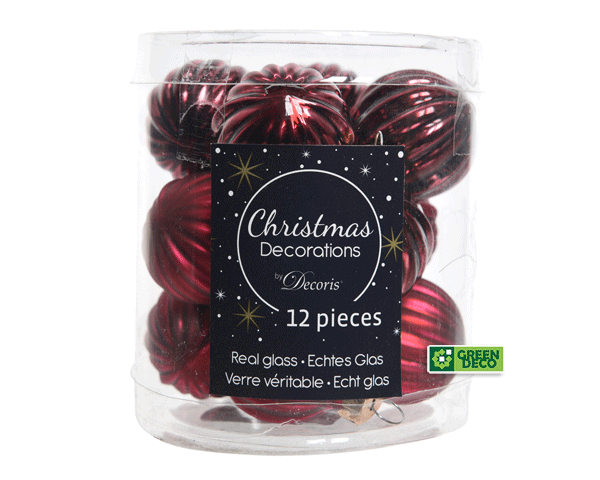 Набор шаров из стекла для украшения елки д.3 см, 12 шт/наб, цвет каберне