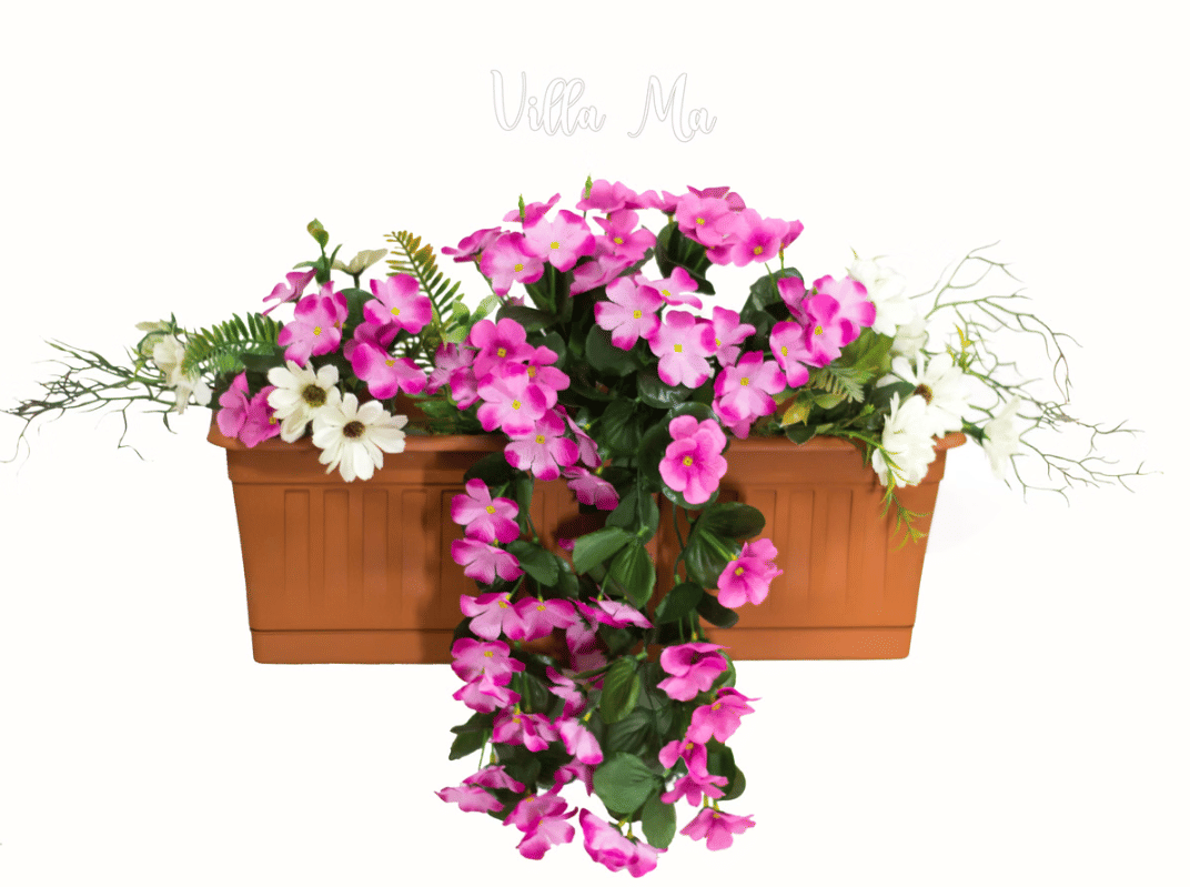 Ящик на перила с композицией из искусственных цветов