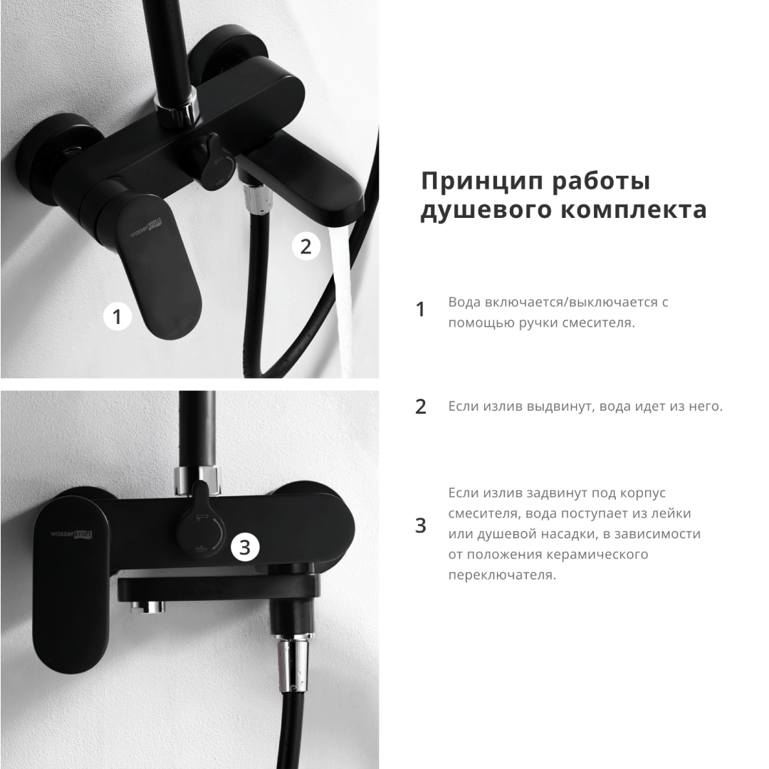 Душевой комплект со смесителем, черный Soft-touch WasserKraft A17401
