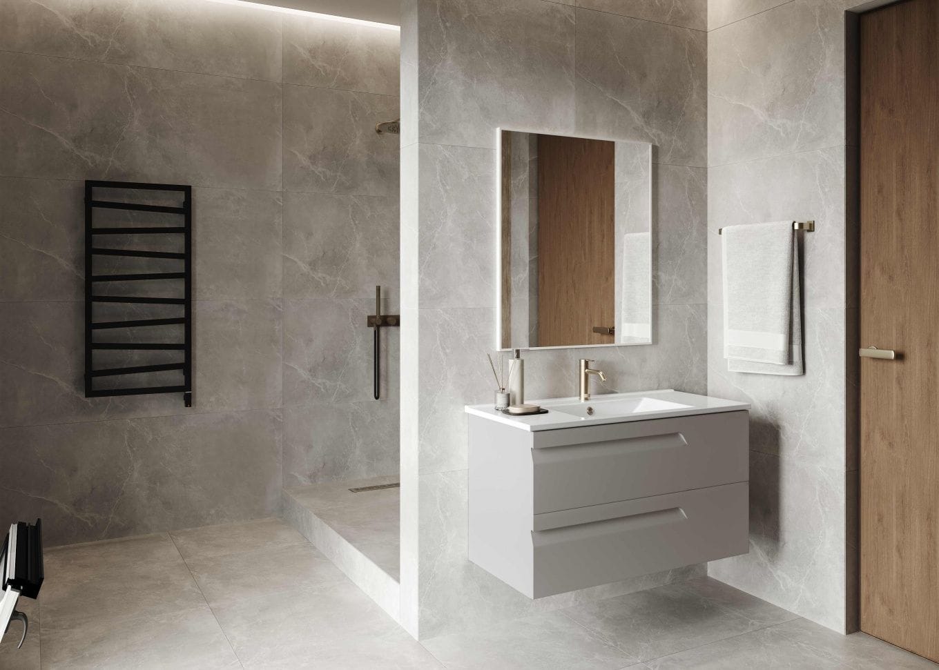 Тумба подвесная Laparet ATLAS 80 + умывальник Frame 80, кашемир матовый