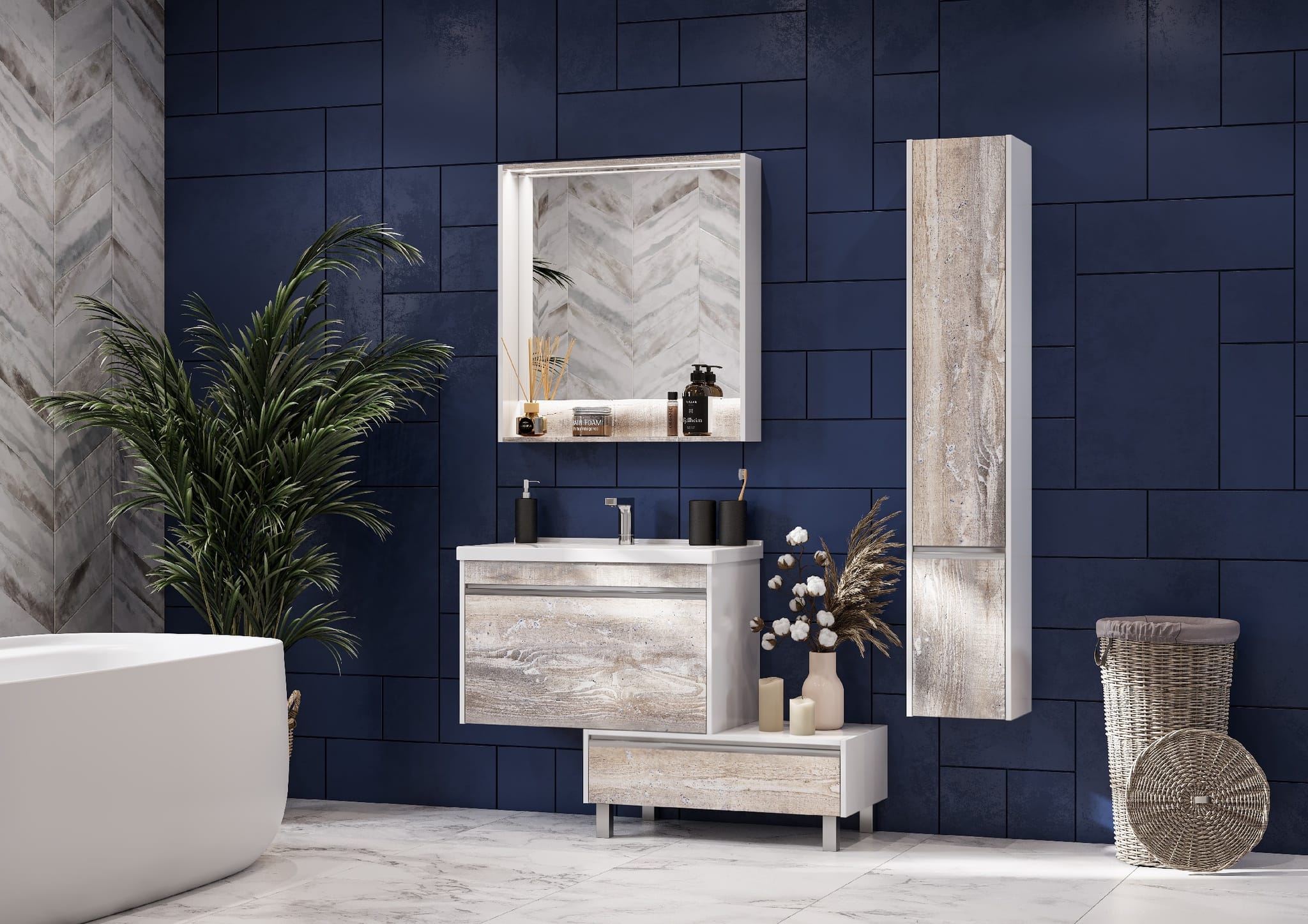 Тумба подвесная + умывальник Акватон Капри 60, Бетон Пайн