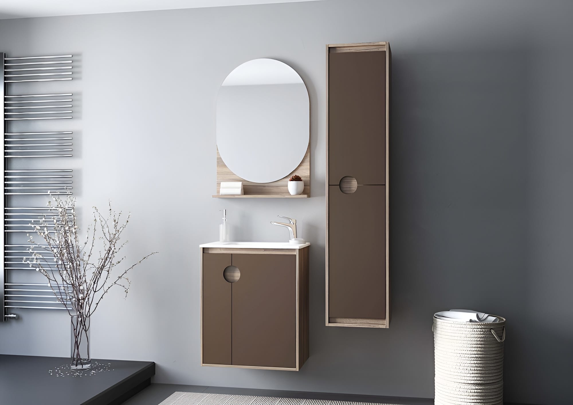 Тумба подвесная + умывальник Акватон Анси 60, шоколад