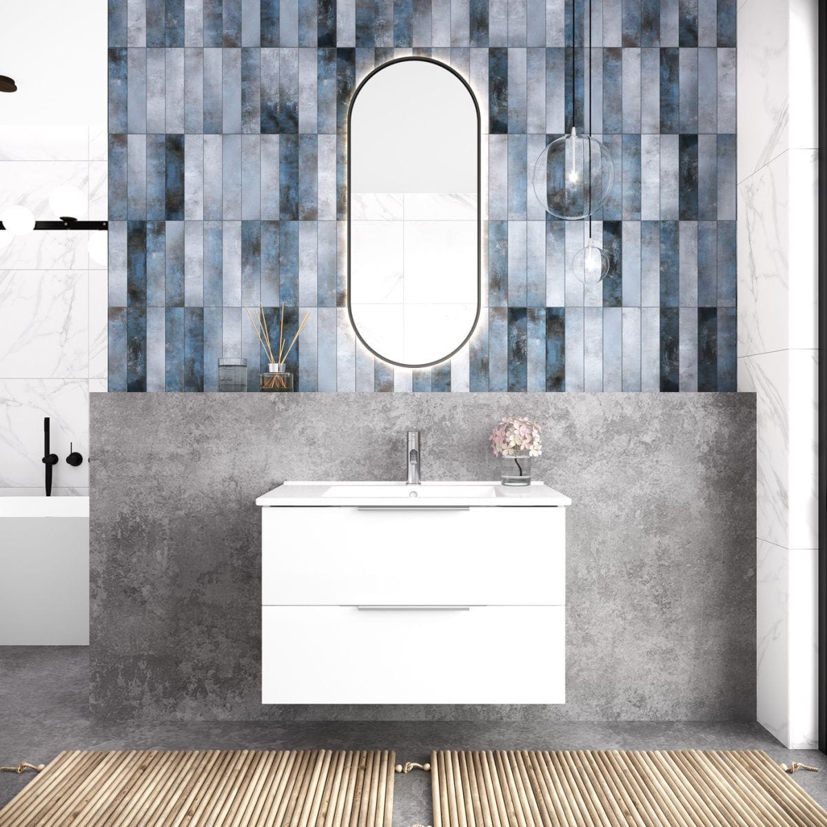 Тумба подвесная + умывальник Laparet FOCUS 65, белый глянец