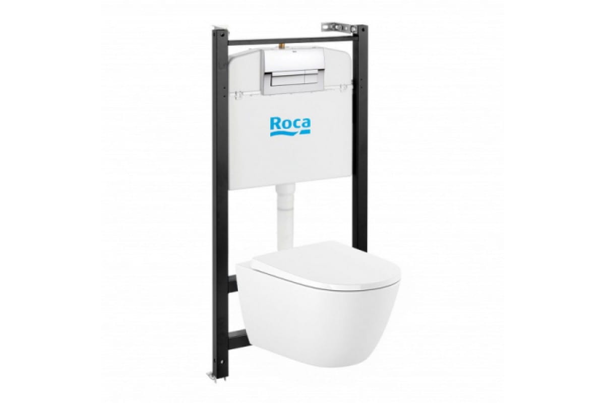 Инсталляция + подвесной унитаз + сиденье + кнопка Roca ПЭК ONA Rimless ZRU9310392
