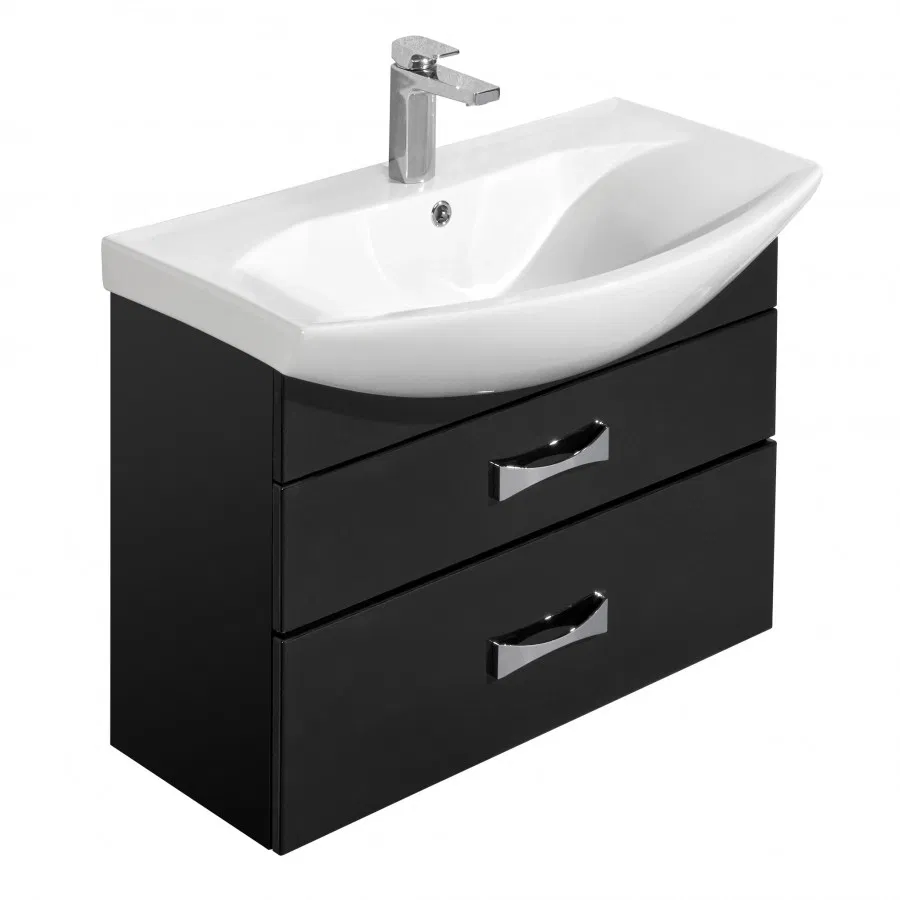 Тумба подвесная Акватон Адель 80 + умывальник Smile 80, чёрный глянец